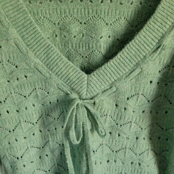 Hollister | Sage Green V-Neck Fitted Sweater With Tie Detail | Size Small - Picture 2 of 3